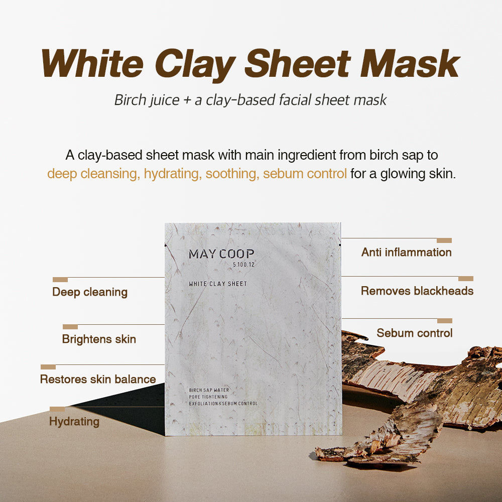 White Clay Sheet Mask "Birch Sap Face Sheet Mask" Glowing Skin less than 40 minutes!